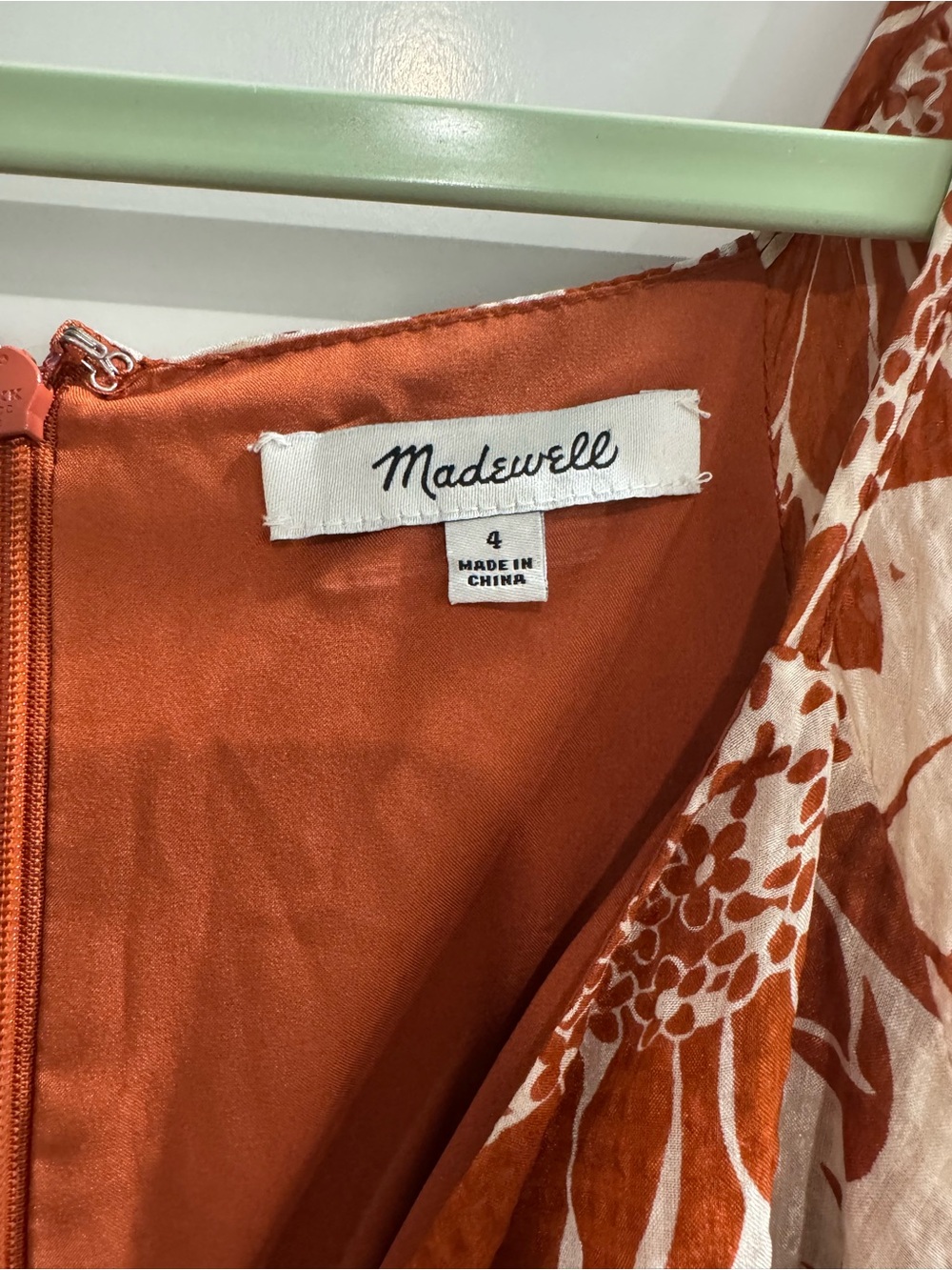 Madewell Silk Rust and Cream Floral Tie-Front Mini Dress - Picture 6 of 6